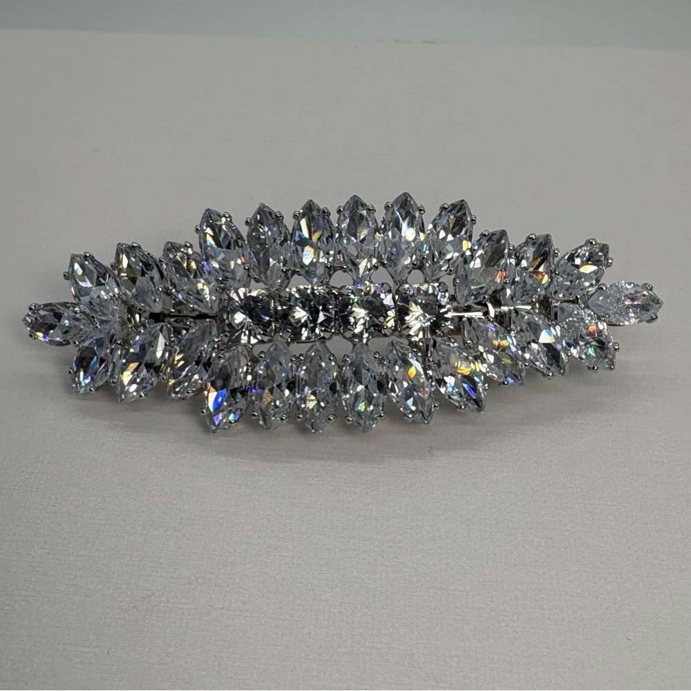 Clear Cubic Zirconia Hair Clip Silver Hair barrette Bridal Hair Accessory